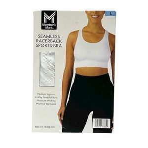 Vivid White Member's Mark Seamless Racerback Sports Bra Women's Large NIB